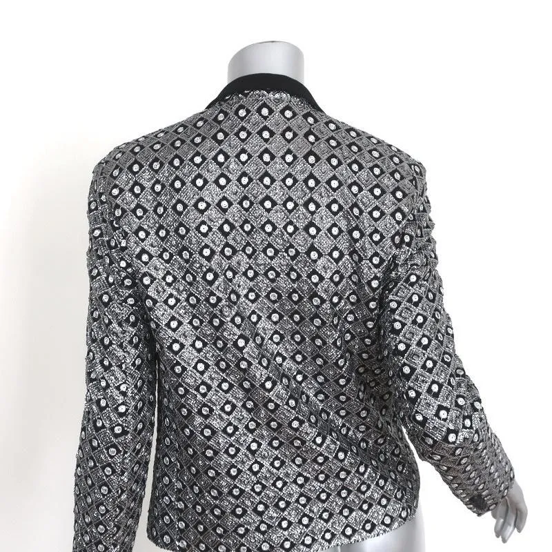 The Kooples Sequined Blazer Silver/Black Size Medium One-Button Jacket