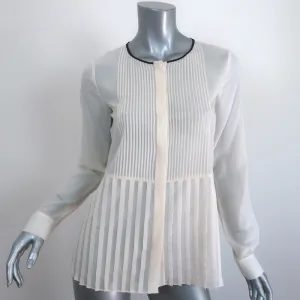 Theory Blouse Zirana Cream Pleated Stretch Chiffon Size Small Long Sleeve Top