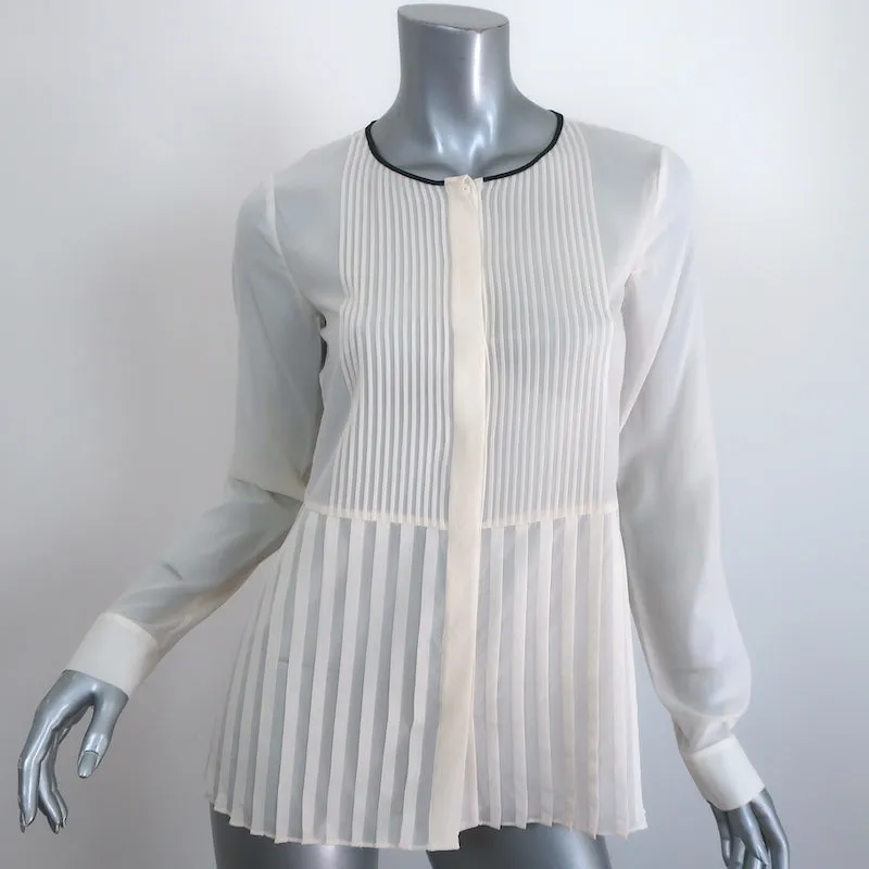 Theory Blouse Zirana Cream Pleated Stretch Chiffon Size Small Long Sleeve Top