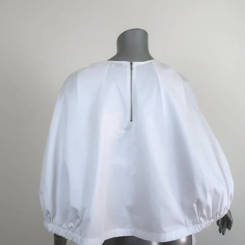 Tibi Cape Sleeve Top White Cotton Poplin Size 4 Crewneck Blouse NEW