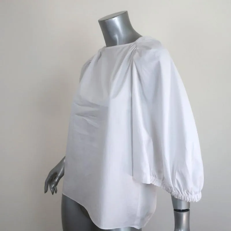 Tibi Cape Sleeve Top White Cotton Poplin Size 4 Crewneck Blouse NEW
