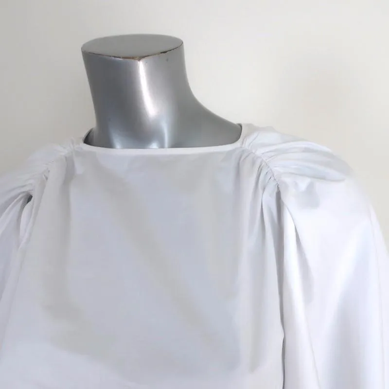 Tibi Cape Sleeve Top White Cotton Poplin Size 4 Crewneck Blouse NEW