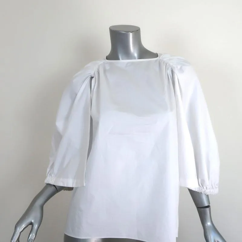 Tibi Cape Sleeve Top White Cotton Poplin Size 4 Crewneck Blouse NEW