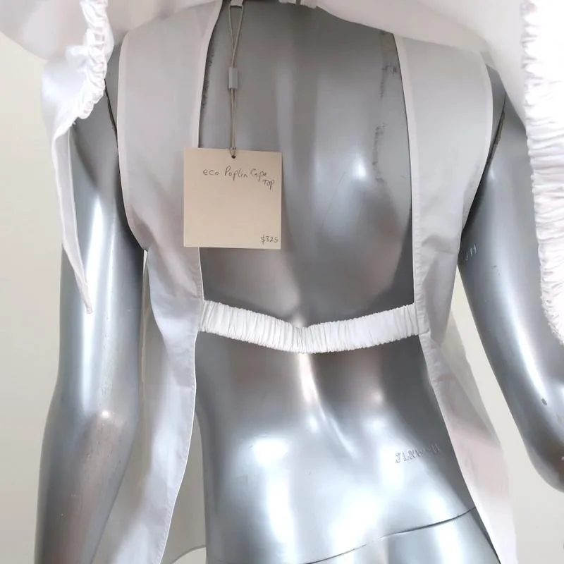 Tibi Cape Sleeve Top White Cotton Poplin Size 4 Crewneck Blouse NEW