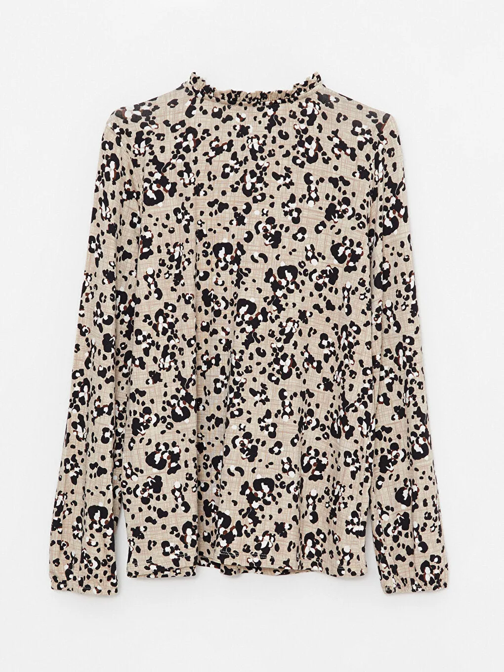 Tie Collar Patterned Long Sleeve Women's T-Shirt