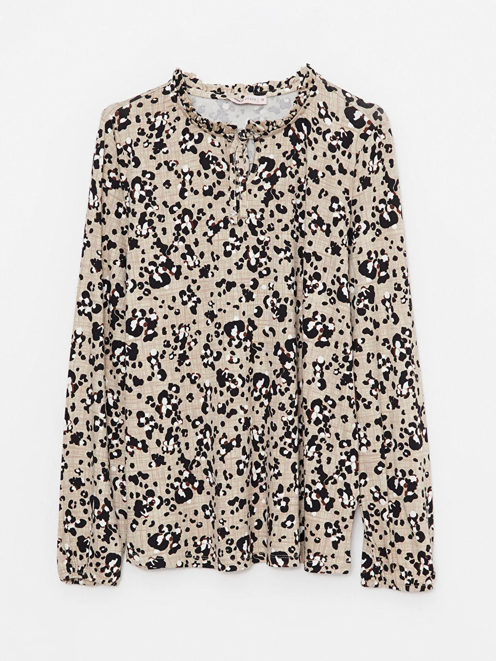 Tie Collar Patterned Long Sleeve Women's T-Shirt