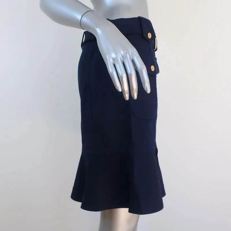 Tory Burch Belted Skirt Dacey Navy Ruffled Stretch Cotton Size 6 NEW