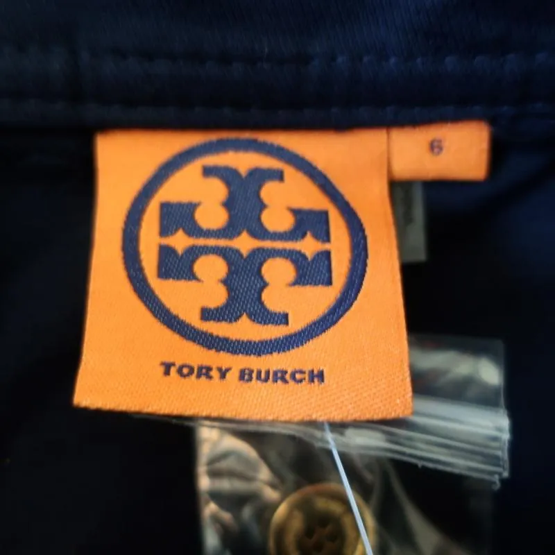 Tory Burch Belted Skirt Dacey Navy Ruffled Stretch Cotton Size 6 NEW