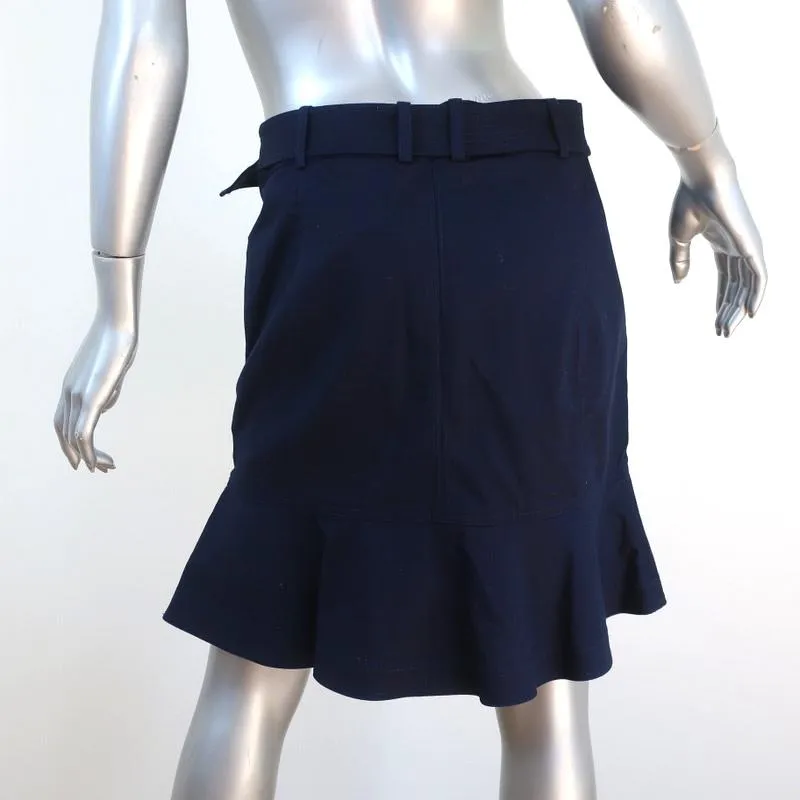 Tory Burch Belted Skirt Dacey Navy Ruffled Stretch Cotton Size 6 NEW