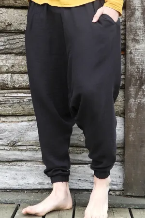TRIBAL Gender Neutral Organic Gauze Cotton Harem Pants (Black, Beige)