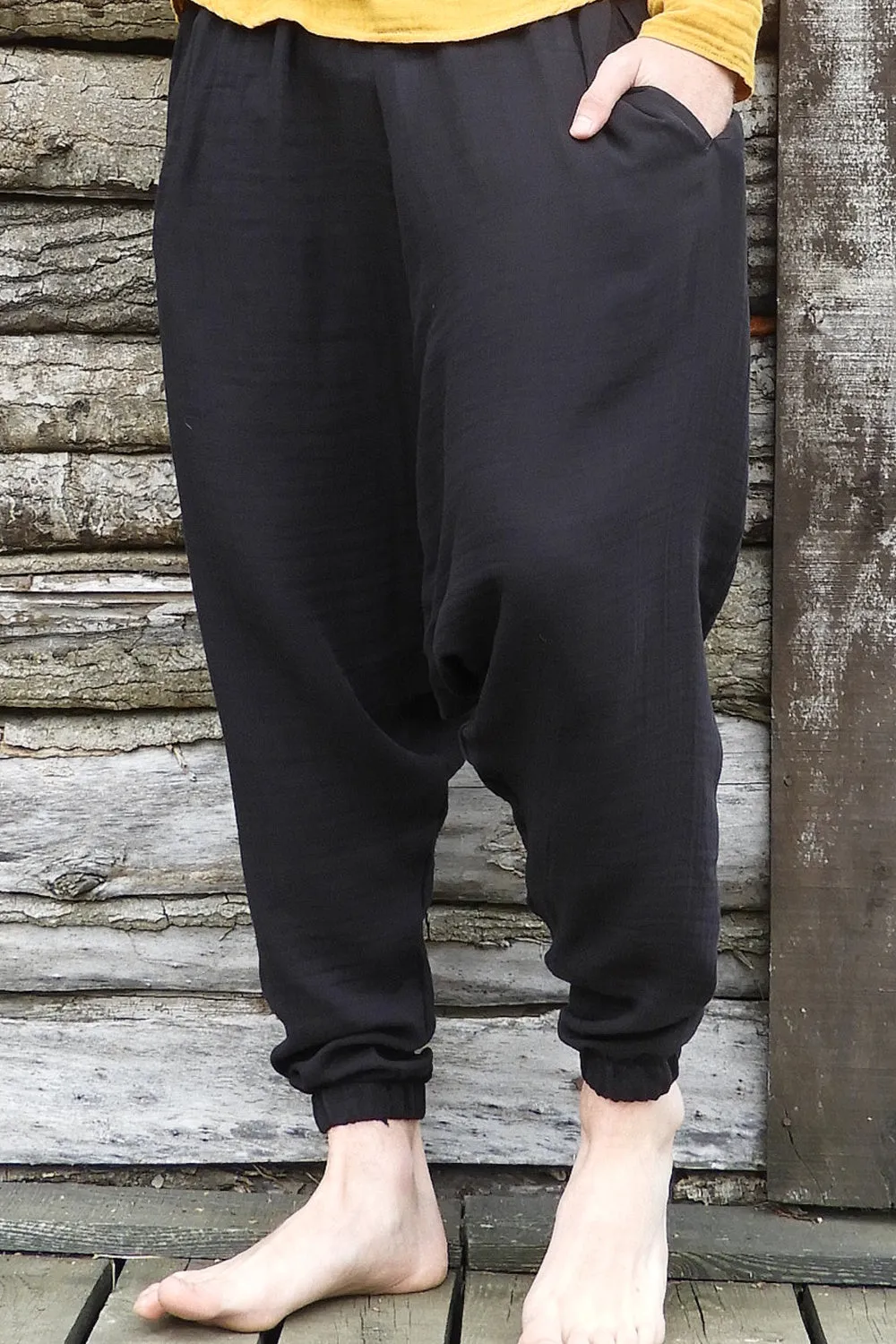 TRIBAL Gender Neutral Organic Gauze Cotton Harem Pants (Black, Beige)