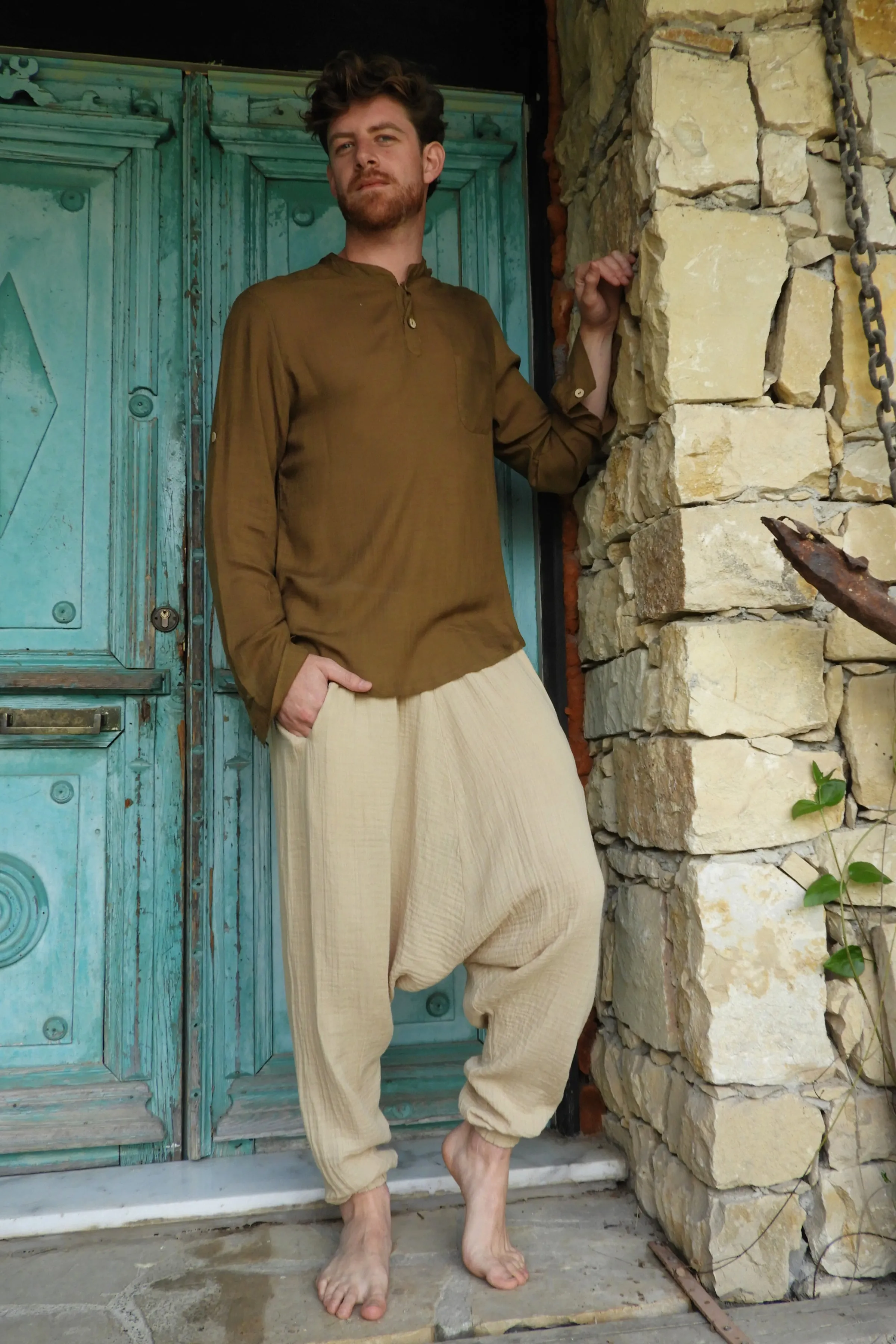 TRIBAL Gender Neutral Organic Gauze Cotton Harem Pants (Black, Beige)