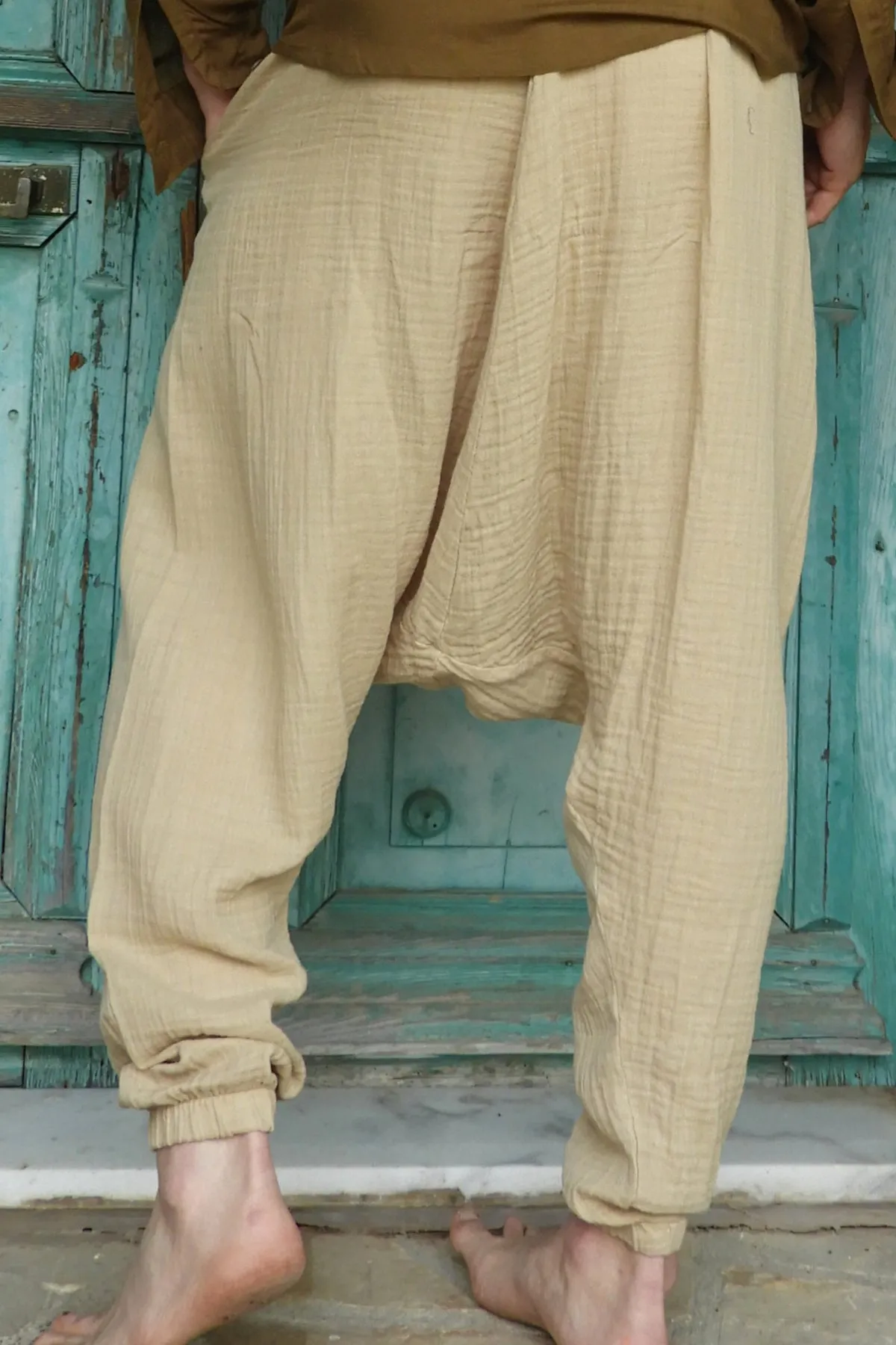 TRIBAL Gender Neutral Organic Gauze Cotton Harem Pants (Black, Beige)