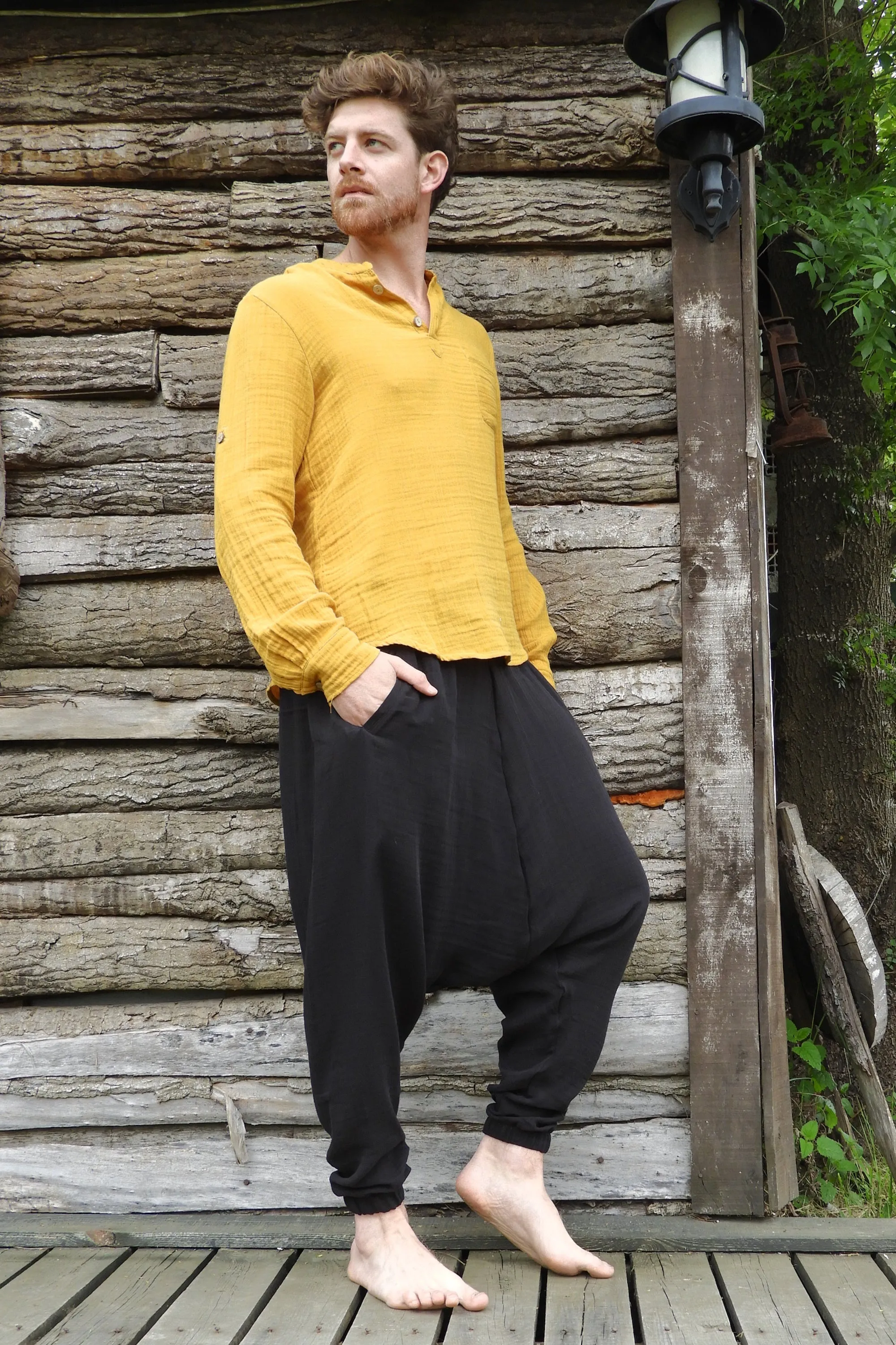 TRIBAL Gender Neutral Organic Gauze Cotton Harem Pants (Black, Beige)