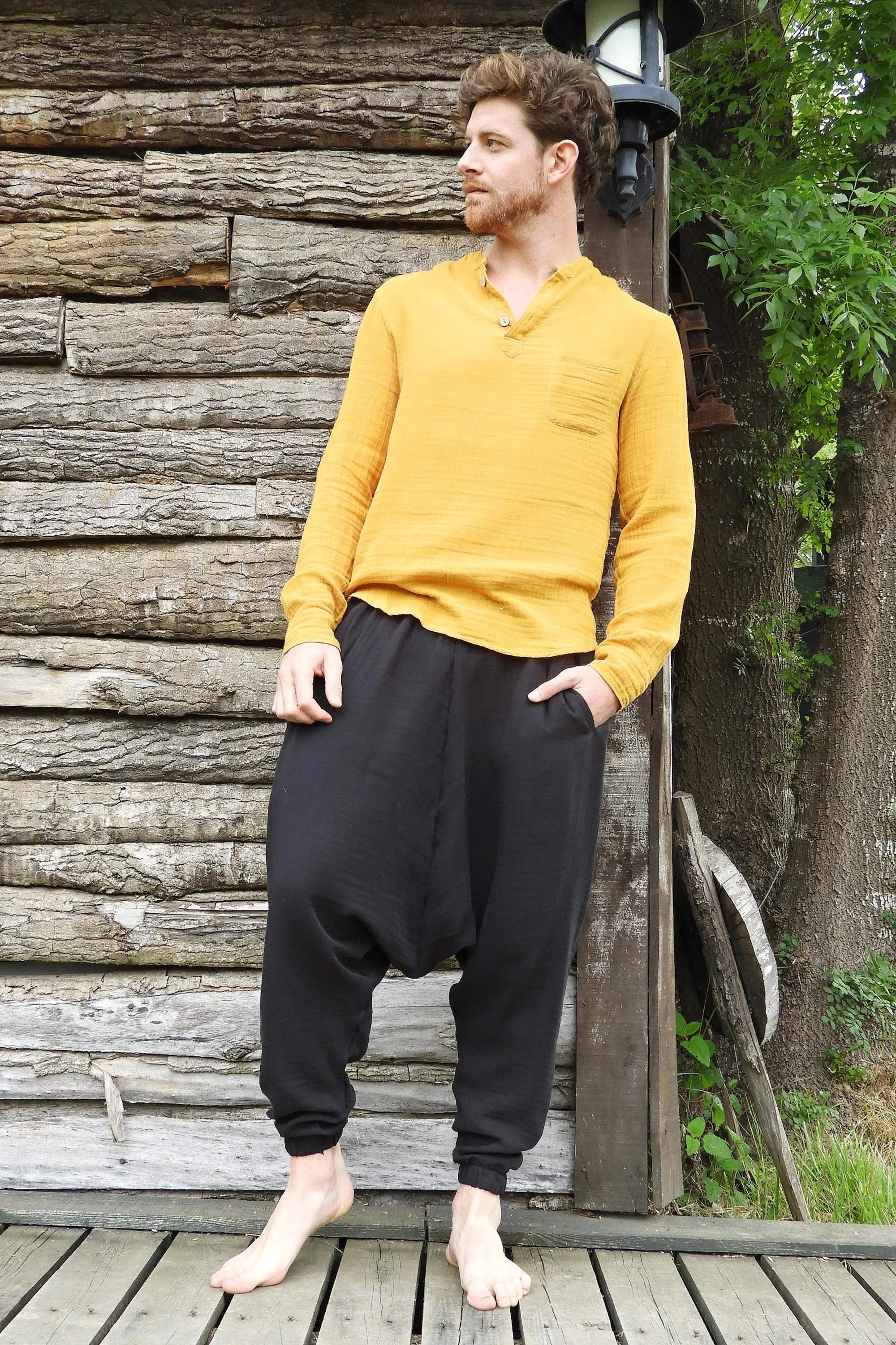 TRIBAL Gender Neutral Organic Gauze Cotton Harem Pants (Black, Beige)