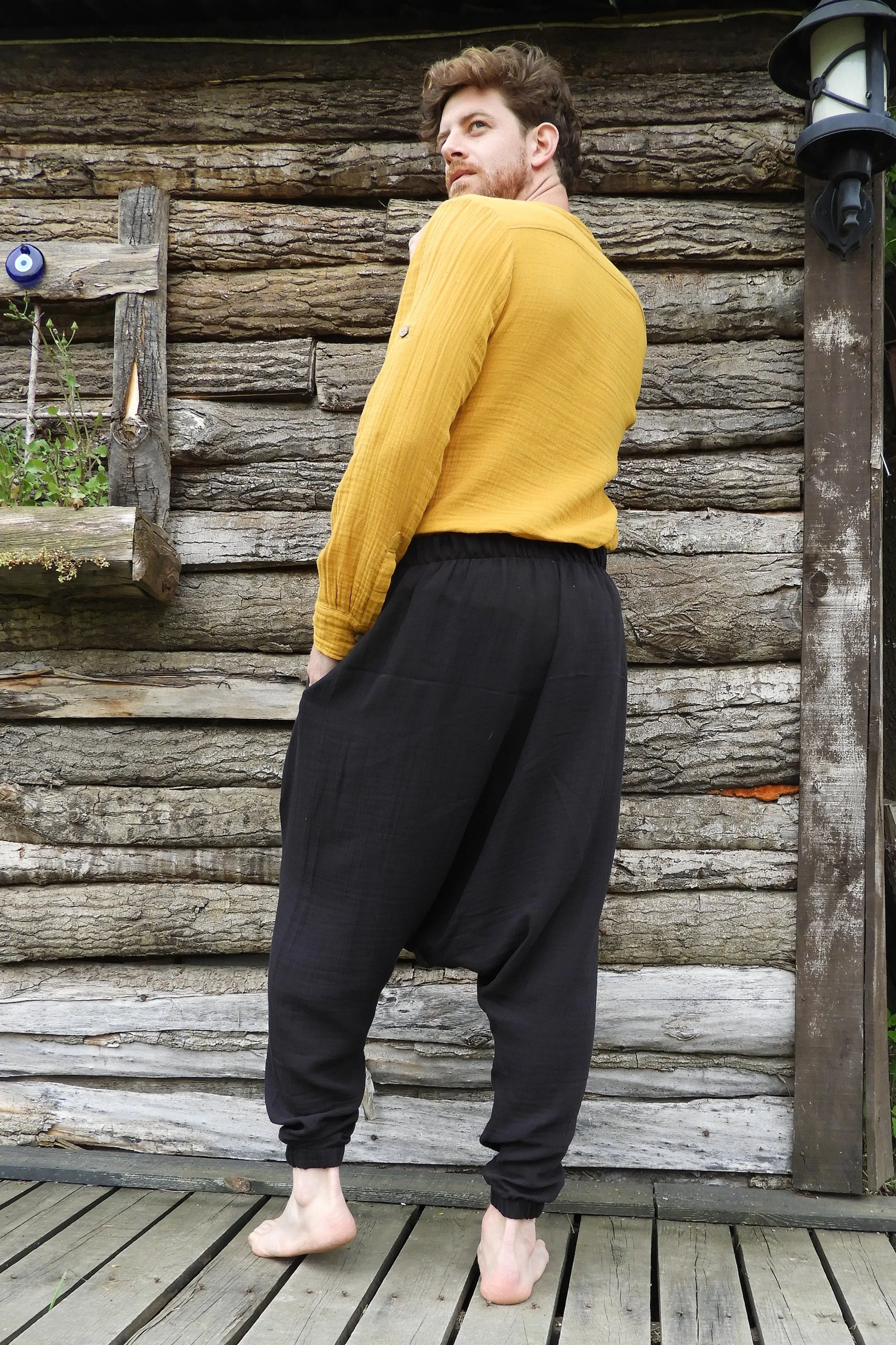 TRIBAL Gender Neutral Organic Gauze Cotton Harem Pants (Black, Beige)