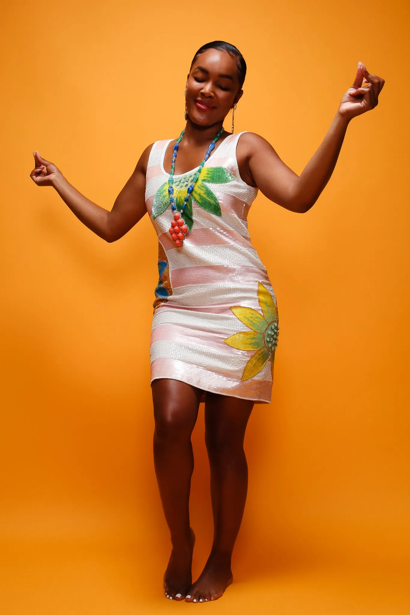 Tropical Sequined Stripe Dress