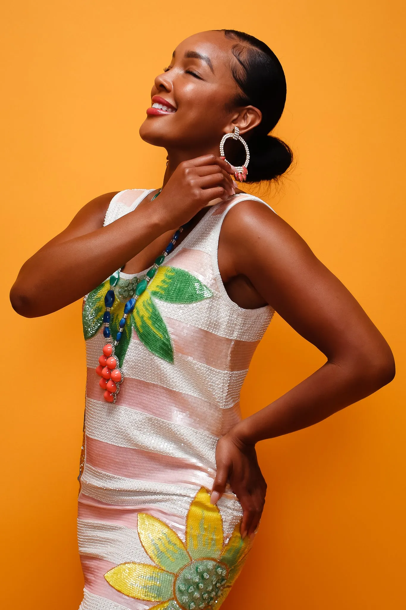 Tropical Sequined Stripe Dress