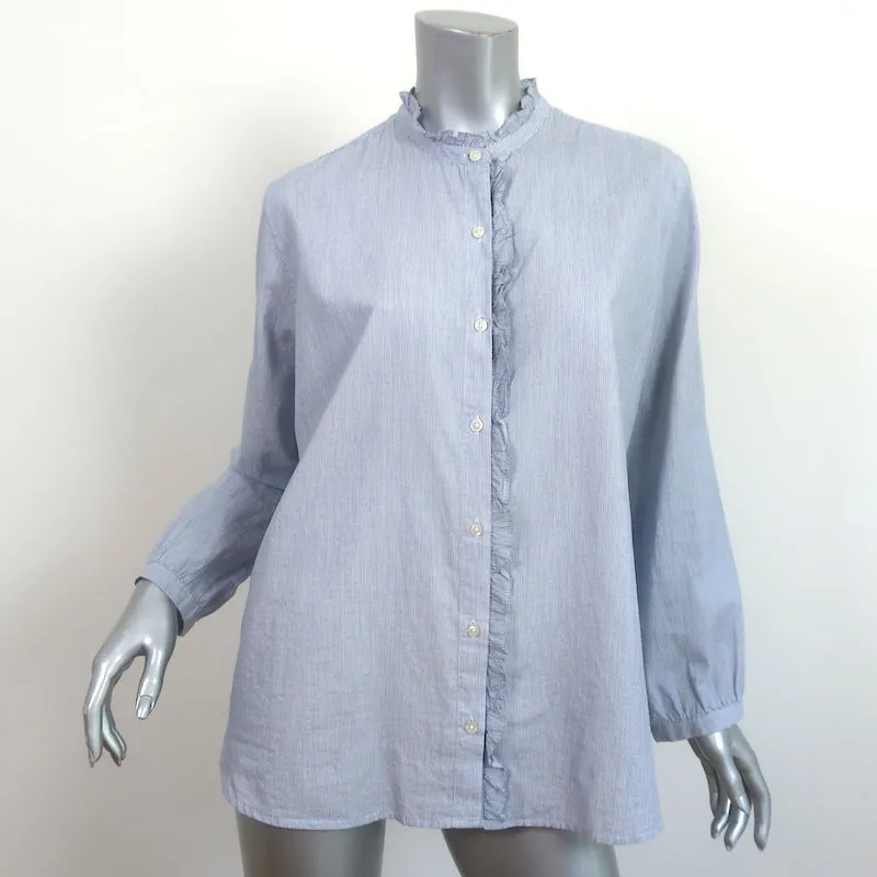 Trovata Birds of Paradis Helena Ruffle-Trim Shirt Blue Pinstripe Size Large