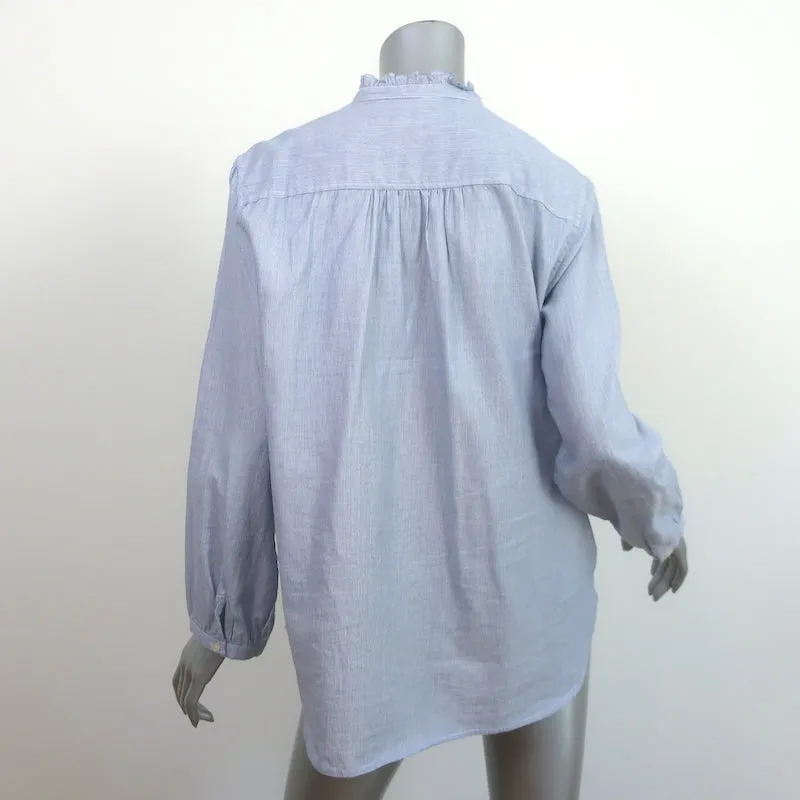 Trovata Birds of Paradis Helena Ruffle-Trim Shirt Blue Pinstripe Size Large