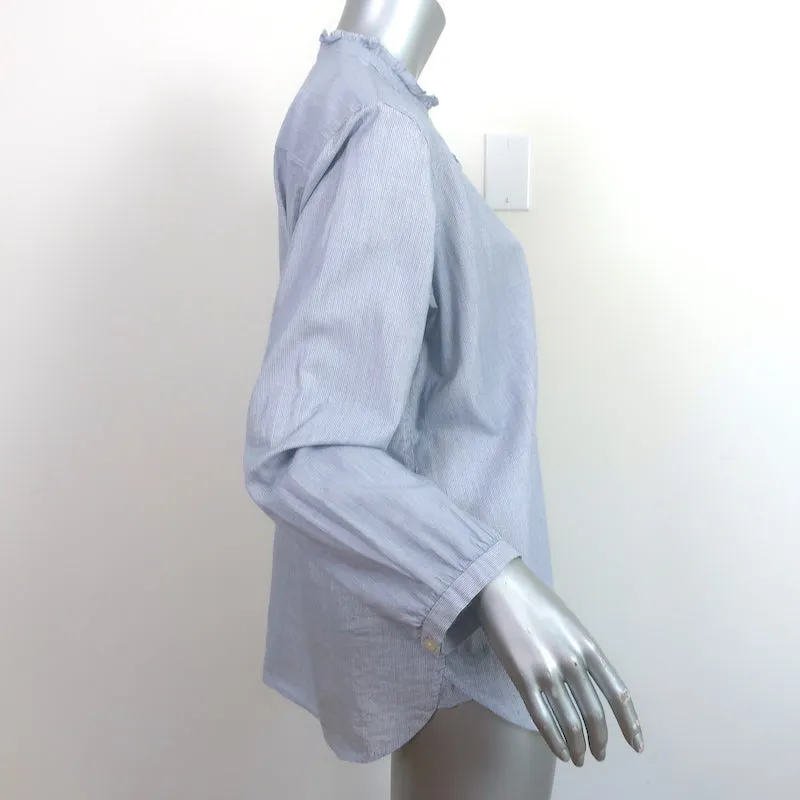 Trovata Birds of Paradis Helena Ruffle-Trim Shirt Blue Pinstripe Size Large