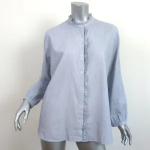 Trovata Birds of Paradis Helena Ruffle-Trim Shirt Blue Pinstripe Size Large