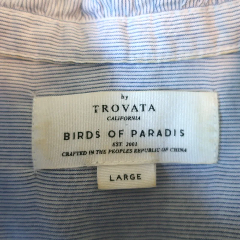 Trovata Birds of Paradis Helena Ruffle-Trim Shirt Blue Pinstripe Size Large