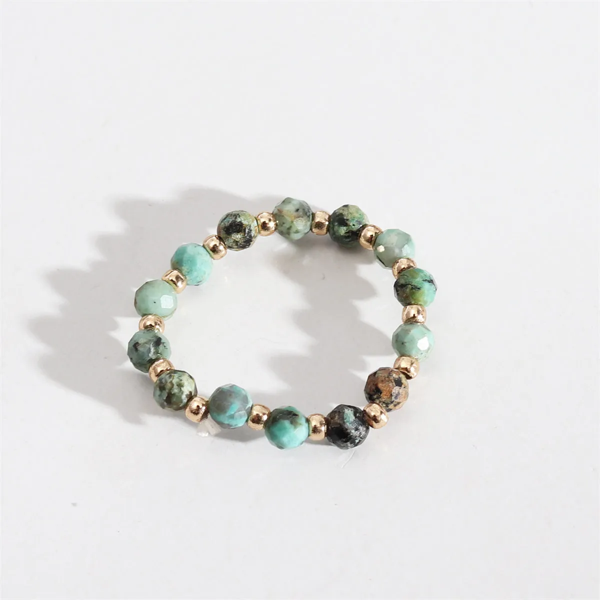 Turquoise & 18K Gold-Plated Beaded Stretch Ring
