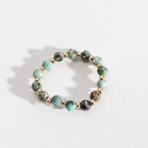 Turquoise & 18K Gold-Plated Beaded Stretch Ring
