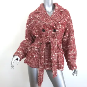 Ulla Johnson Dillon Belted Tweed Double Breasted Jacket Red Size Petite
