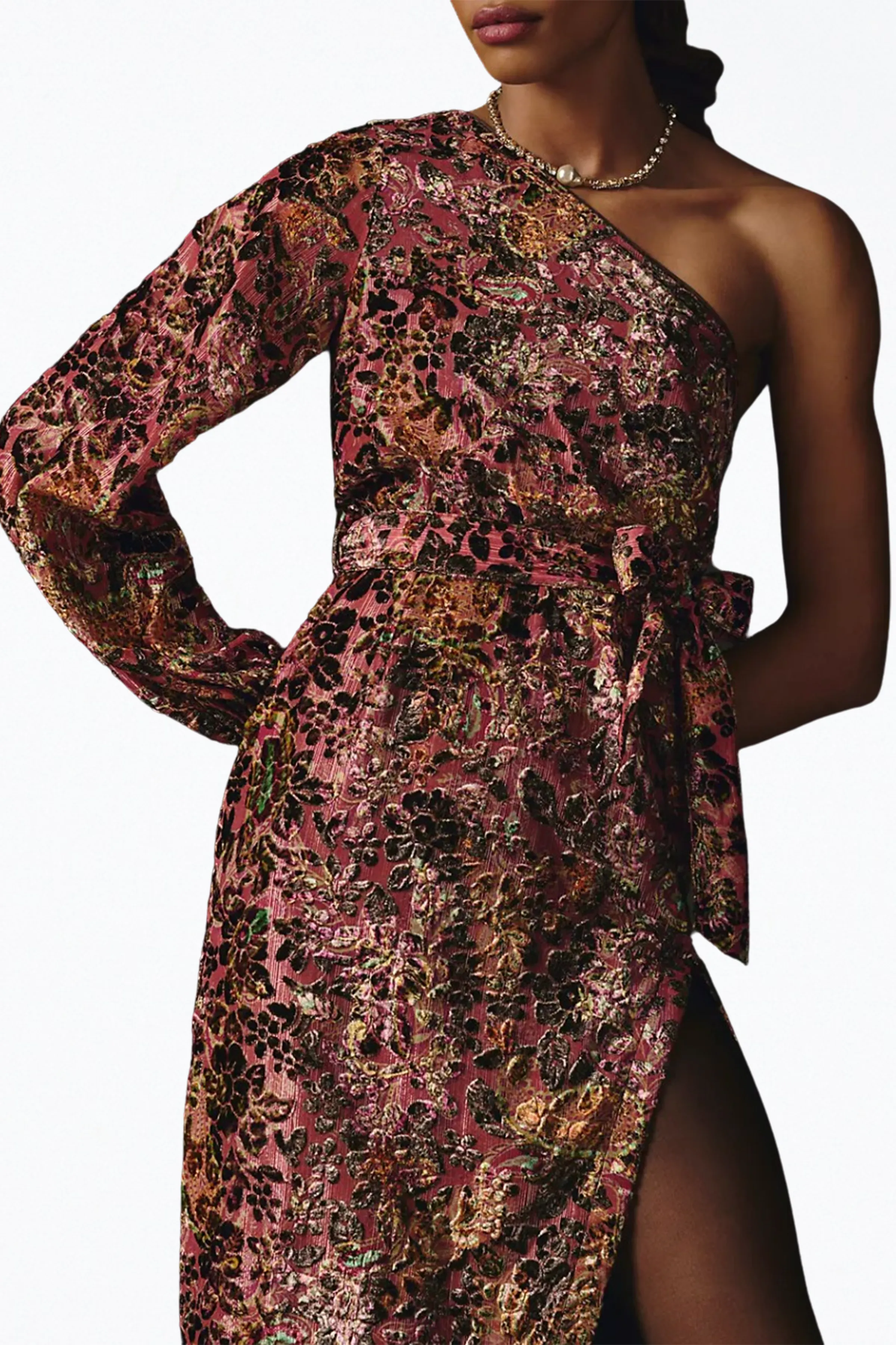 VERA ONE-SHOULDER BELTED VELVET MAXI DRESS