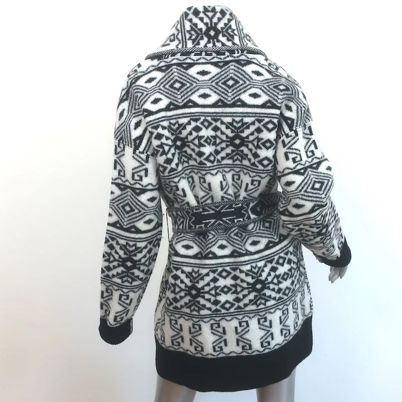 Veronica Beard Carrington Fair Isle Belted Cardigan White/Black Size Medium