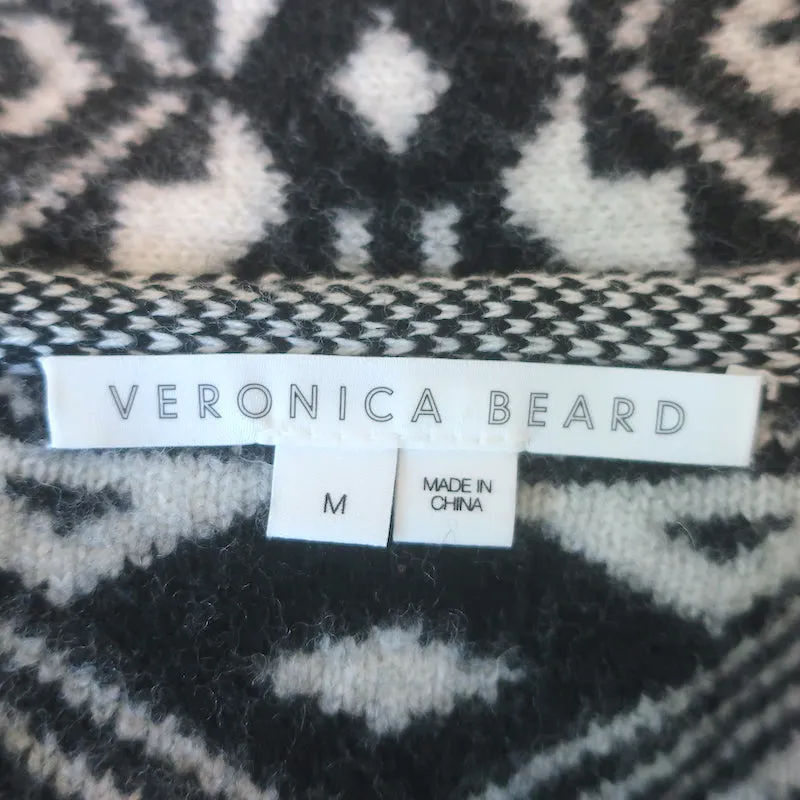 Veronica Beard Carrington Fair Isle Belted Cardigan White/Black Size Medium