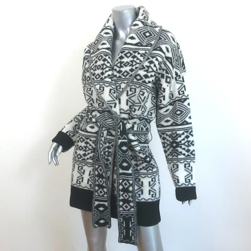 Veronica Beard Carrington Fair Isle Belted Cardigan White/Black Size Medium