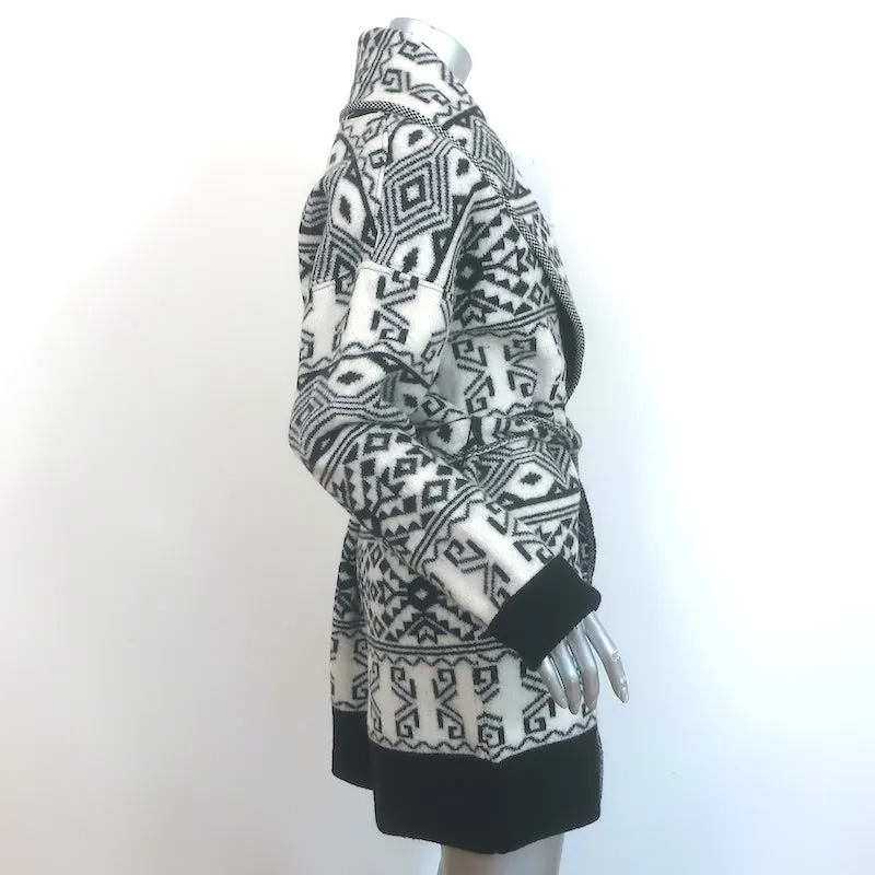 Veronica Beard Carrington Fair Isle Belted Cardigan White/Black Size Medium