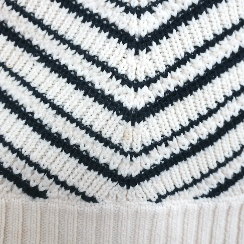 Veronica Beard V-Neck Sweater Kaela Cream/Navy Striped Knit Size Small
