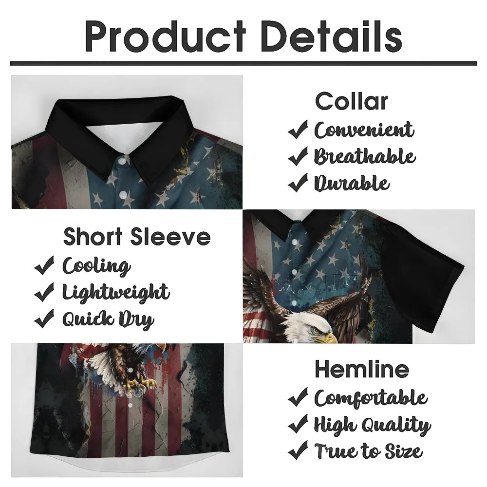 Vintage Independence Day 4th Of July Flying Eagle And American Flag Print Shirt 2406000084