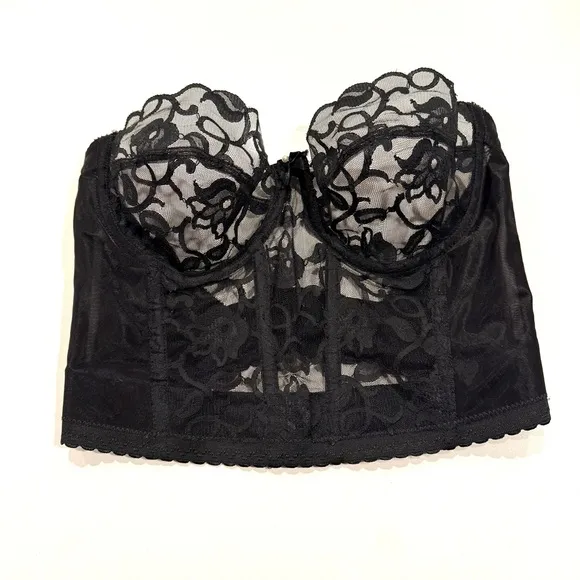 Vintage lace bustiers black bra black crop top 80s glam top Bralette Whimsigoth