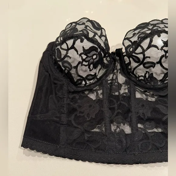 Vintage lace bustiers black bra black crop top 80s glam top Bralette Whimsigoth