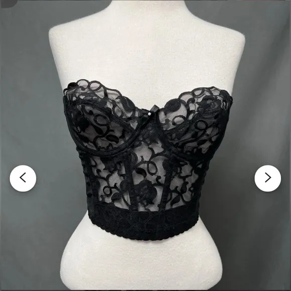 Vintage lace bustiers black bra black crop top 80s glam top Bralette Whimsigoth
