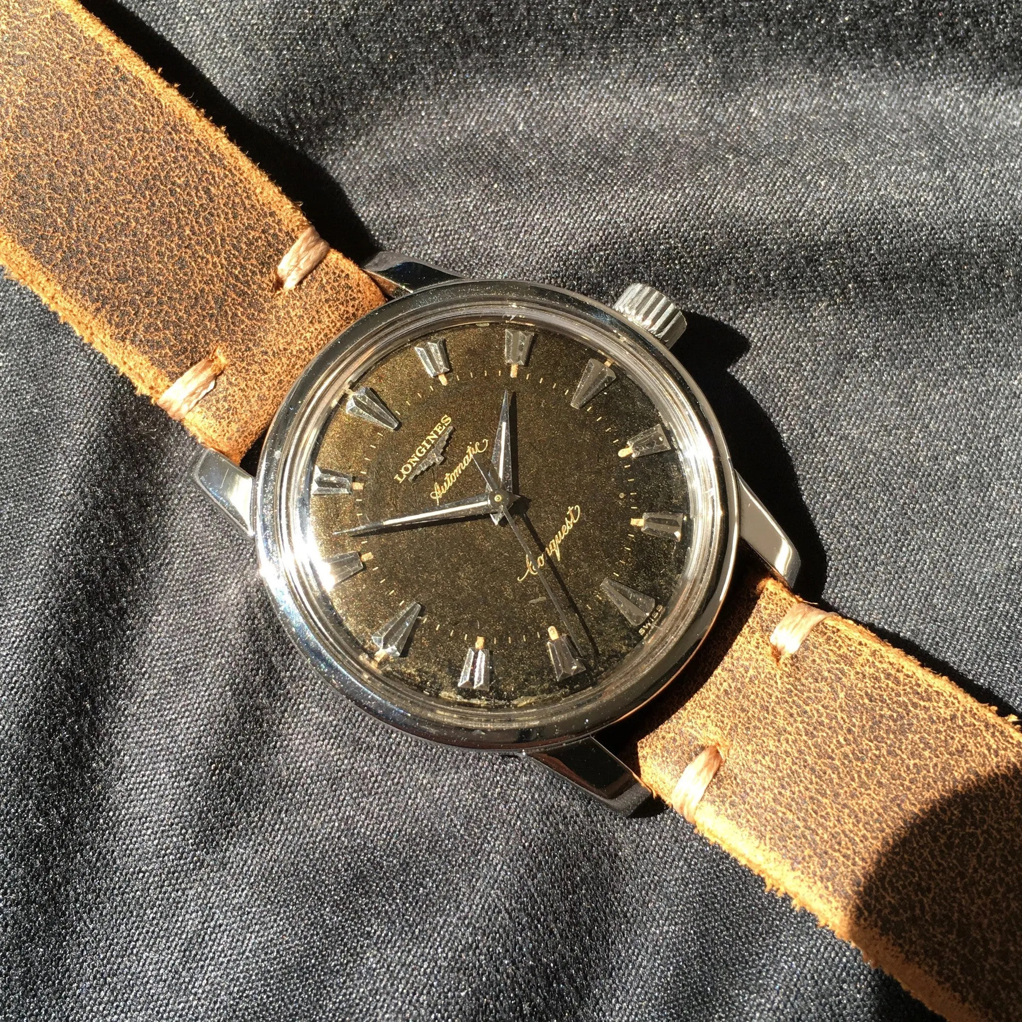 Vintage Longines Conquest Automatic 9000 Tropical Brown Cal. 19AS Steel Wristwatch