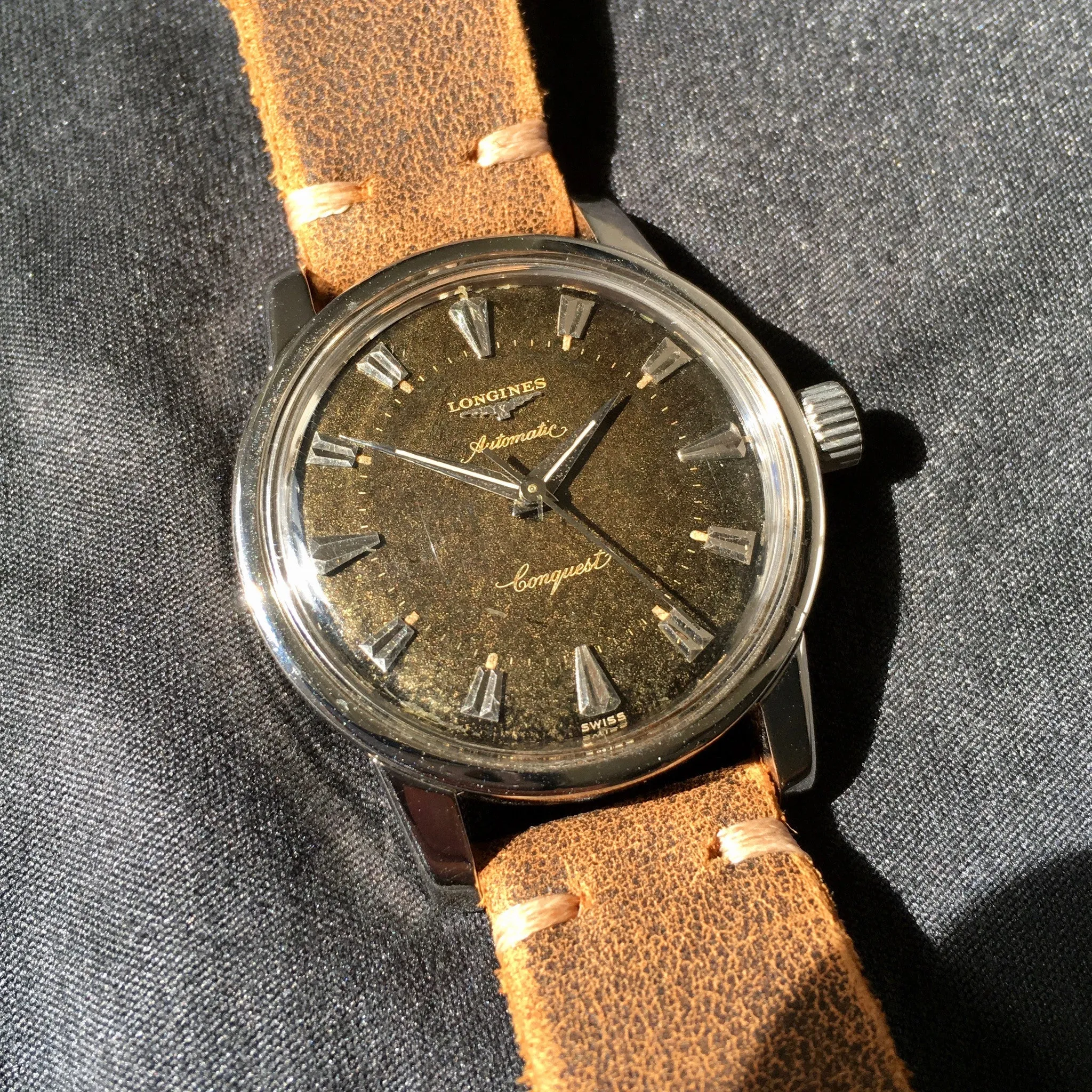 Vintage Longines Conquest Automatic 9000 Tropical Brown Cal. 19AS Steel Wristwatch