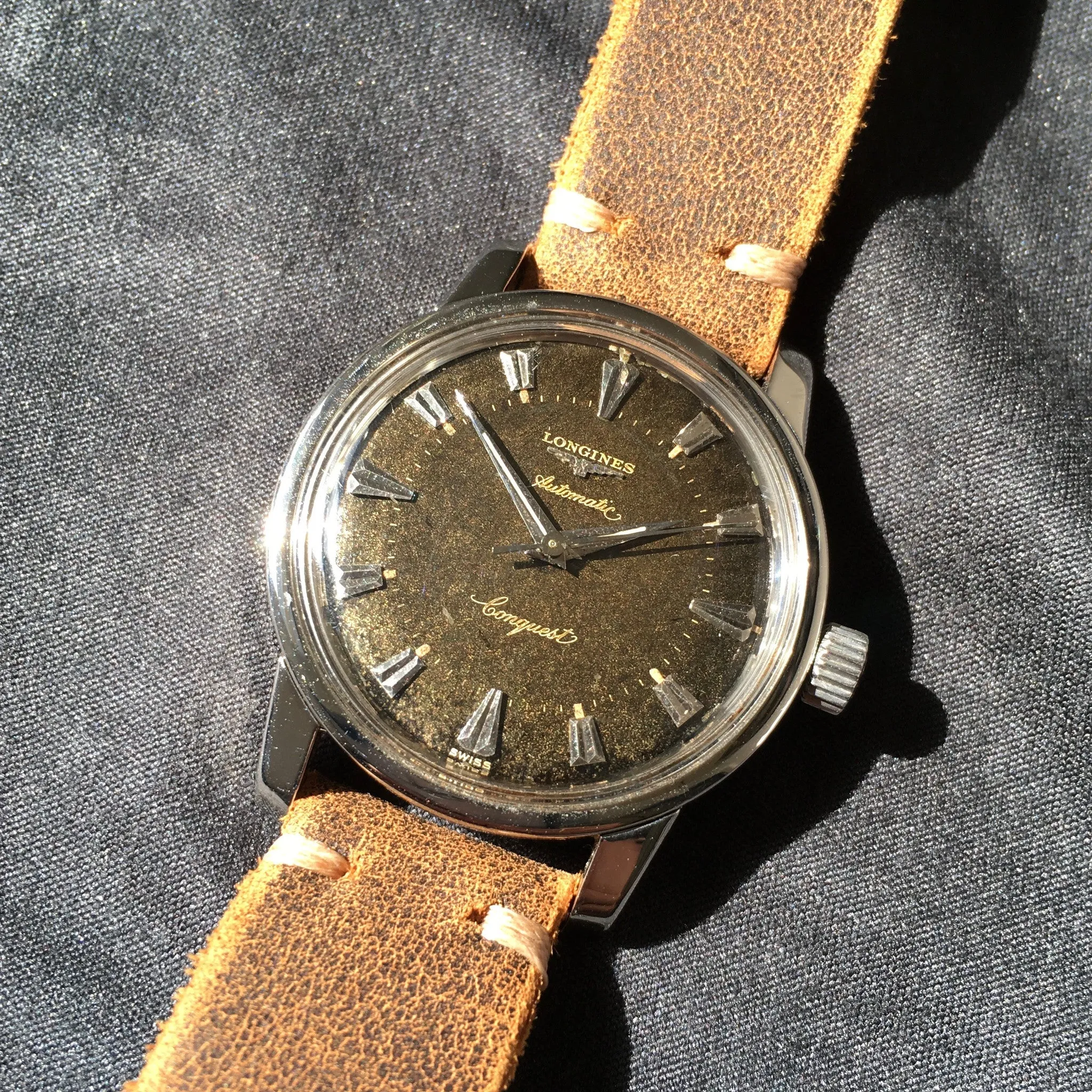Vintage Longines Conquest Automatic 9000 Tropical Brown Cal. 19AS Steel Wristwatch