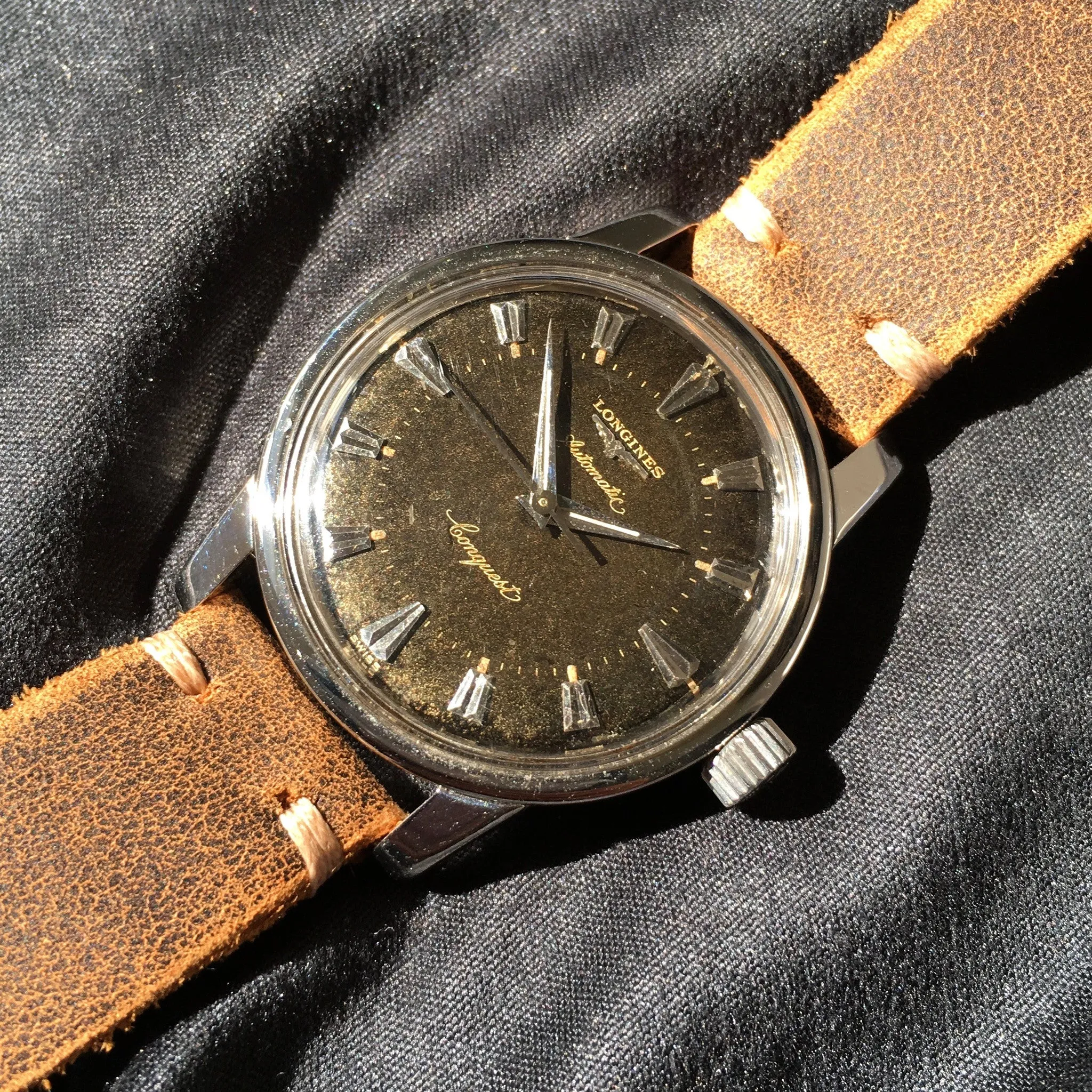 Vintage Longines Conquest Automatic 9000 Tropical Brown Cal. 19AS Steel Wristwatch
