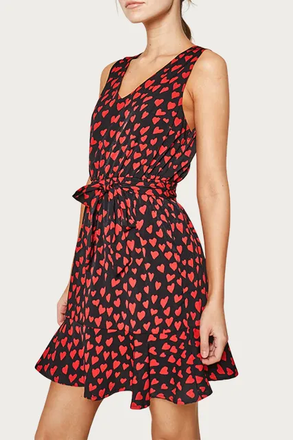 WARREN RUFFLED HEART-PRINT SATIN MINI DRESS