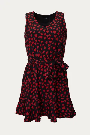 WARREN RUFFLED HEART-PRINT SATIN MINI DRESS