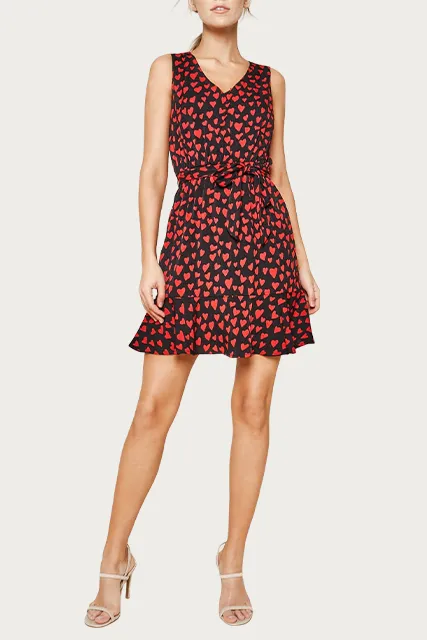 WARREN RUFFLED HEART-PRINT SATIN MINI DRESS