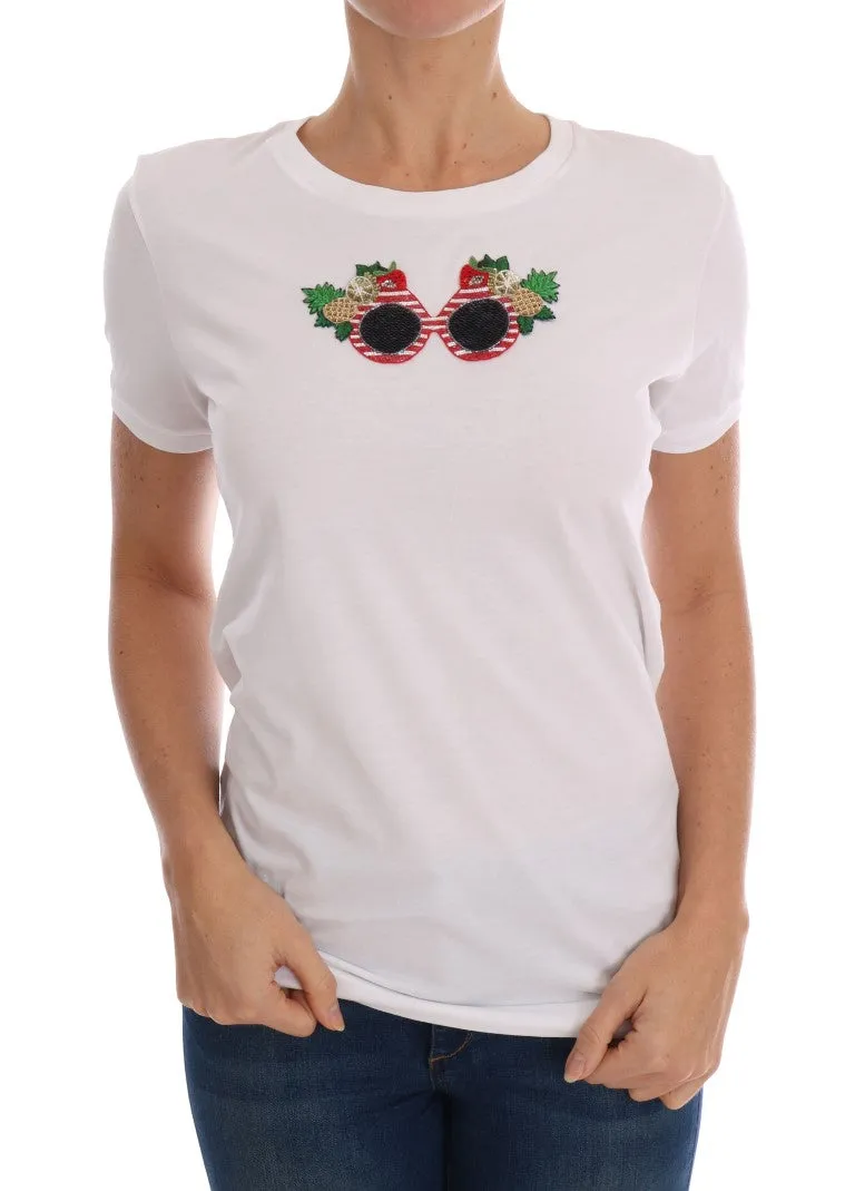 White Cotton Sequined T-Shirt