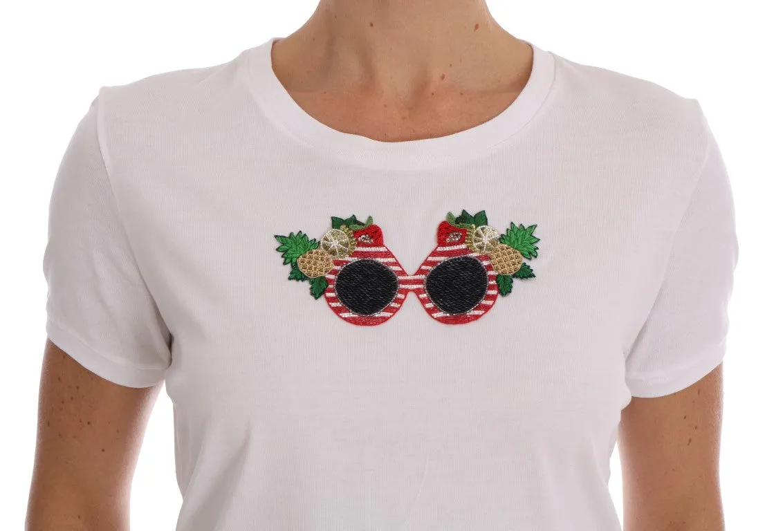 White Cotton Sequined T-Shirt
