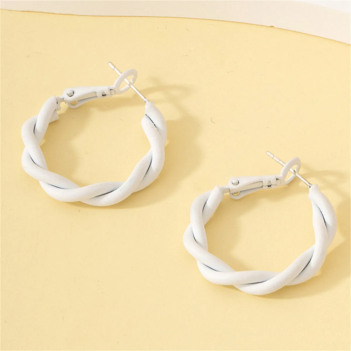 White Enamel Twine Hoop Earrings